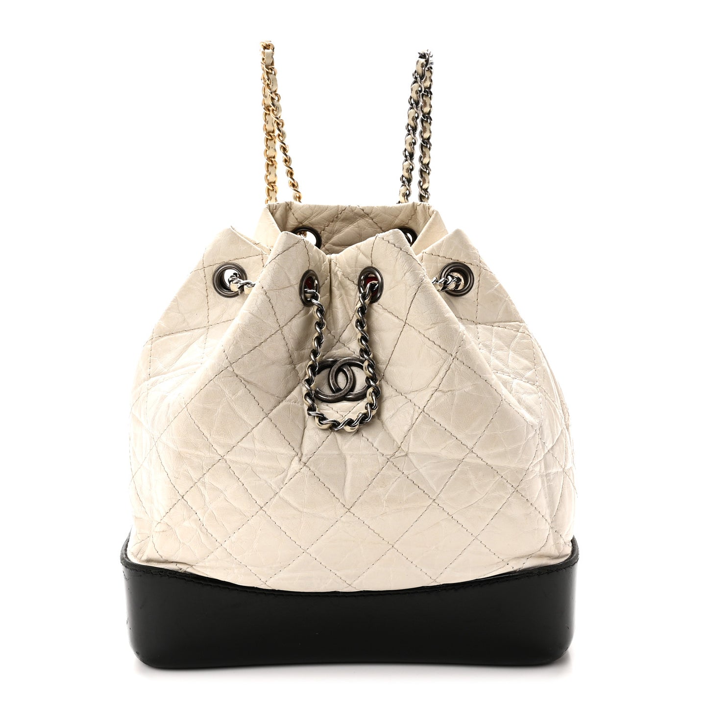 Aged Calfskin Quilted Gabrielle Backpack Black White Black White