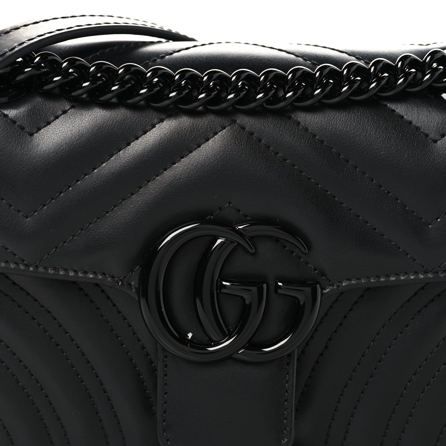 Gucci Calfskin Matelasse Monochrome Mini GG Marmont Shoulder Bag Black 8 of 11