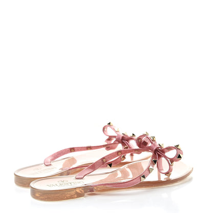 Valentino Garavani PVC Jelly Glitter Rockstud Bow Thong Sandals 40 Pink 4 of 7