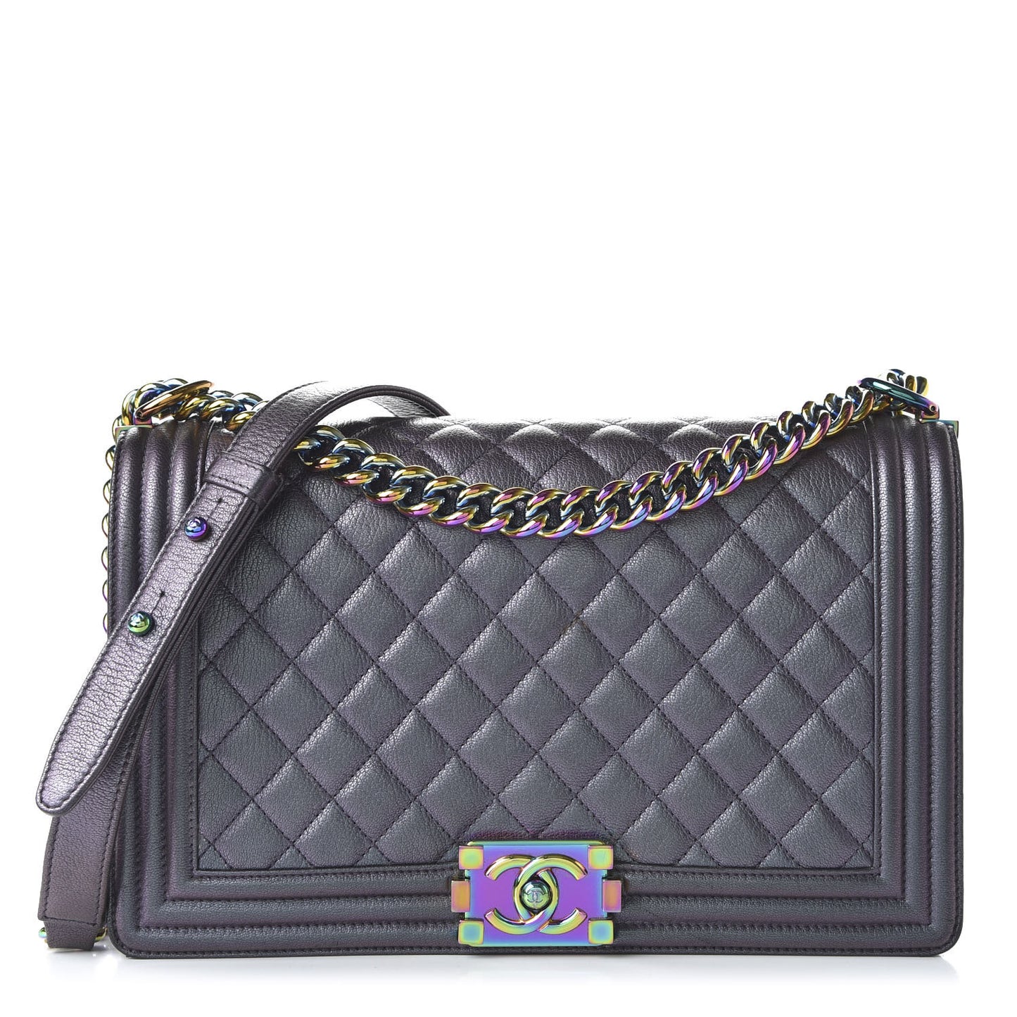 Iridescent Goatskin Quilted New Medium Boy Flap Purple