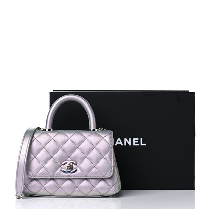 Chanel Iridescent Caviar Quilted Extra Mini Coco Handle Flap Purple 10 of 10