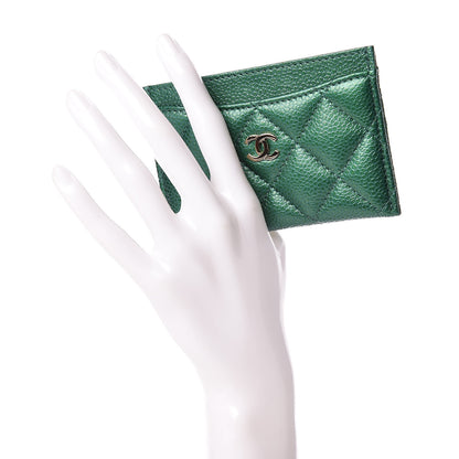 Chanel Metallic Caviar Quilted Card Holder Green 2 of 9