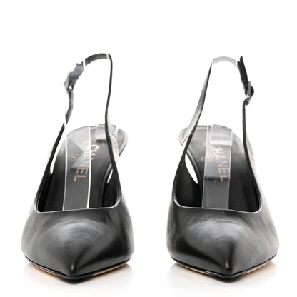 Chanel Lambskin Slingback Snake Pearl Heel 39.5 Black 3 of 10