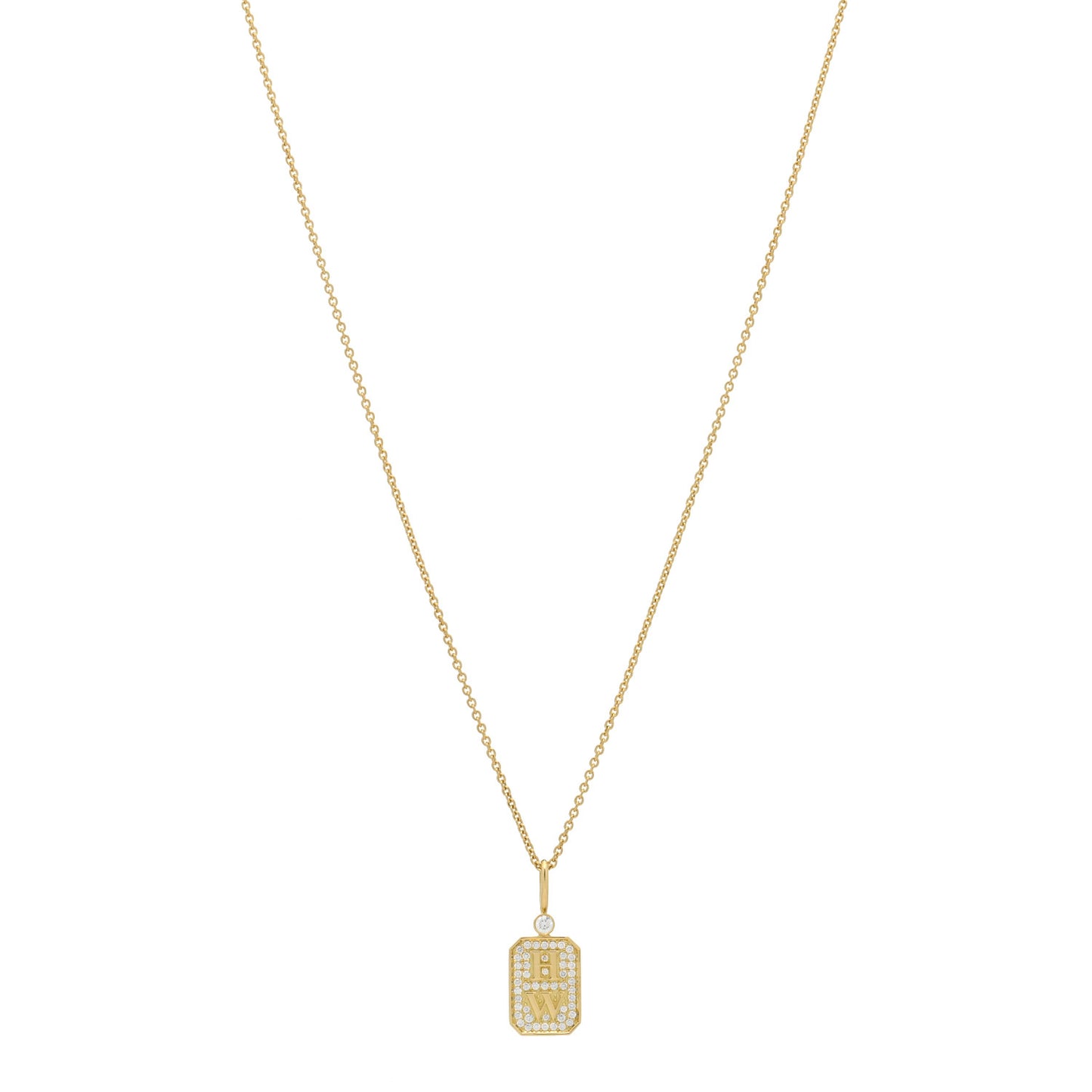 18K Yellow Gold Diamond HW Logo Full Pave Pendant Necklace