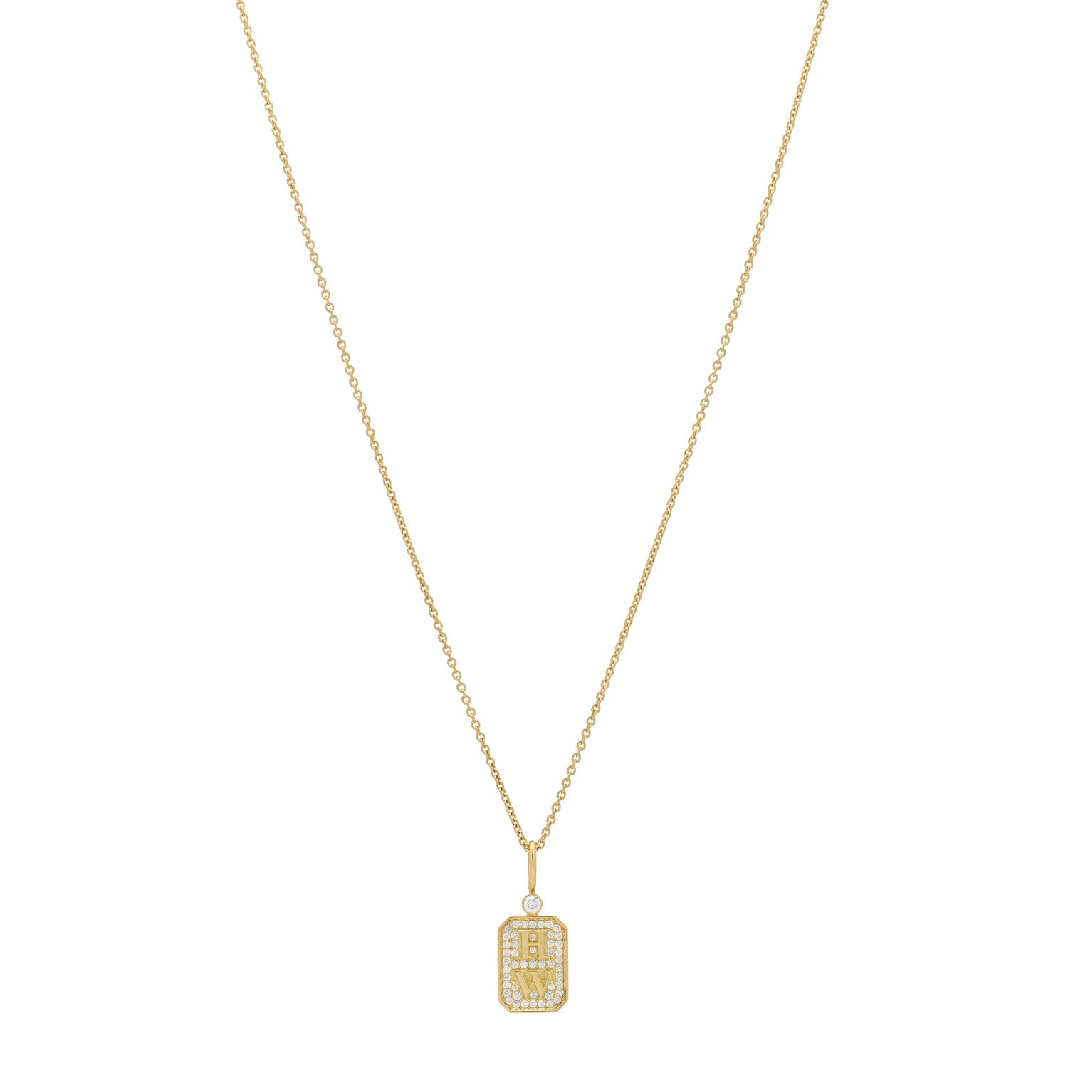 Harry Winston 18K Yellow Gold Diamond HW Logo Full Pave Pendant Necklace 1 of 6
