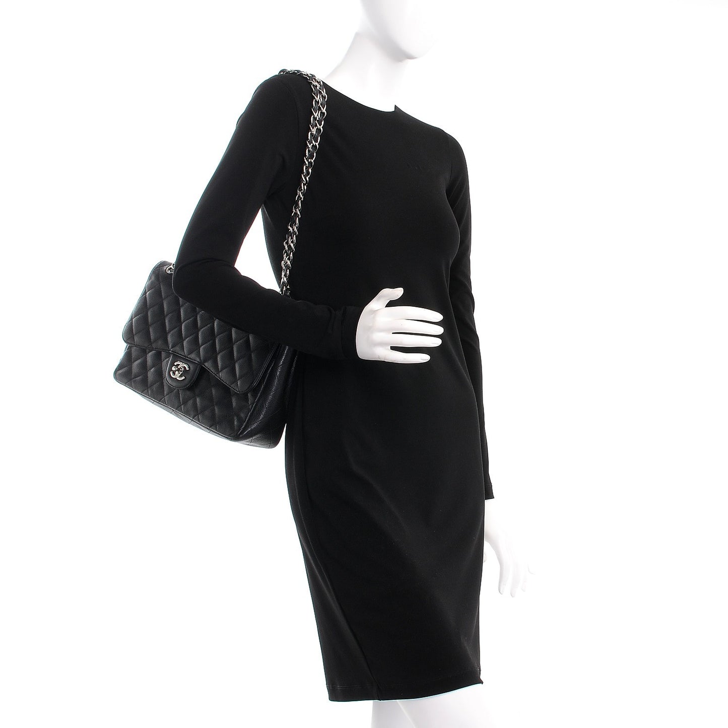 Caviar Quilted Jumbo Double Flap Black