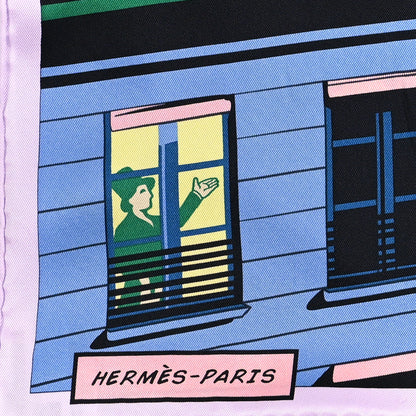 Hermes Silk Minuit Au Faubourg Scarf 70 Parme Bleu Vert 2 of 5
