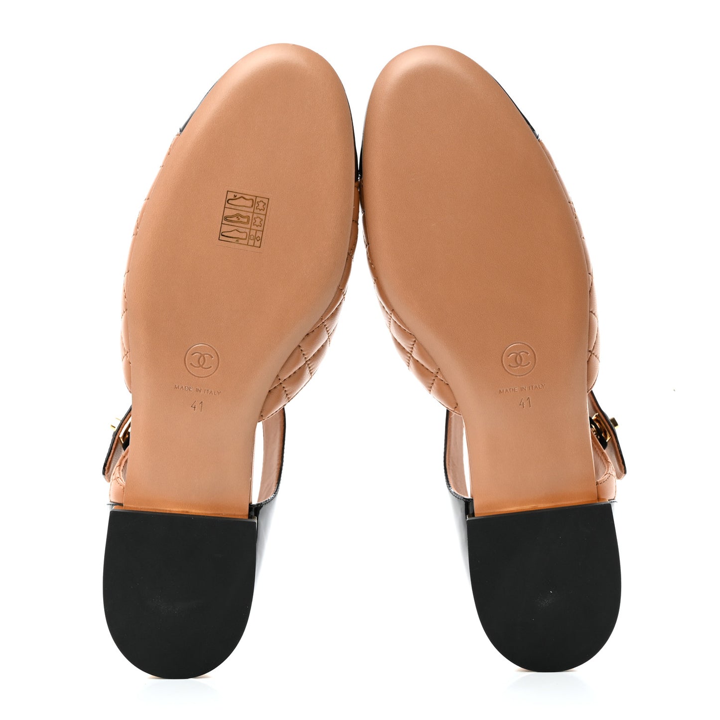 Patent Lambskin Quilted Cap Toe Ballerina Flats 41 Light Brown Black