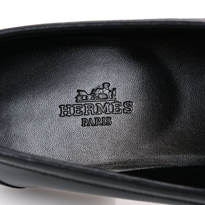 Hermes Toile De Coton Calfskin Womens Paris Loafers 37 Black Prunoir 9 of 11