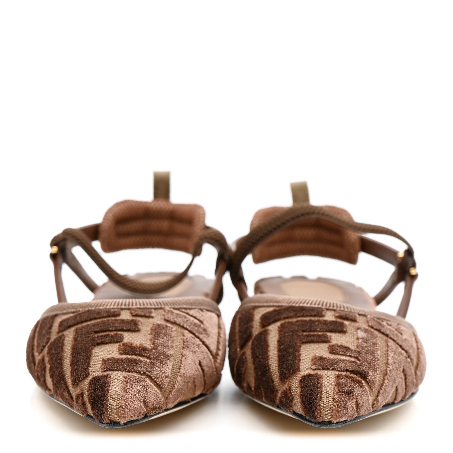 Fendi Tessuto Velluto FF Tapestry Colibri Lite Slingback Ballerina Flats 36.5 Chocolate Gianduia Cioccolato 3 of 11