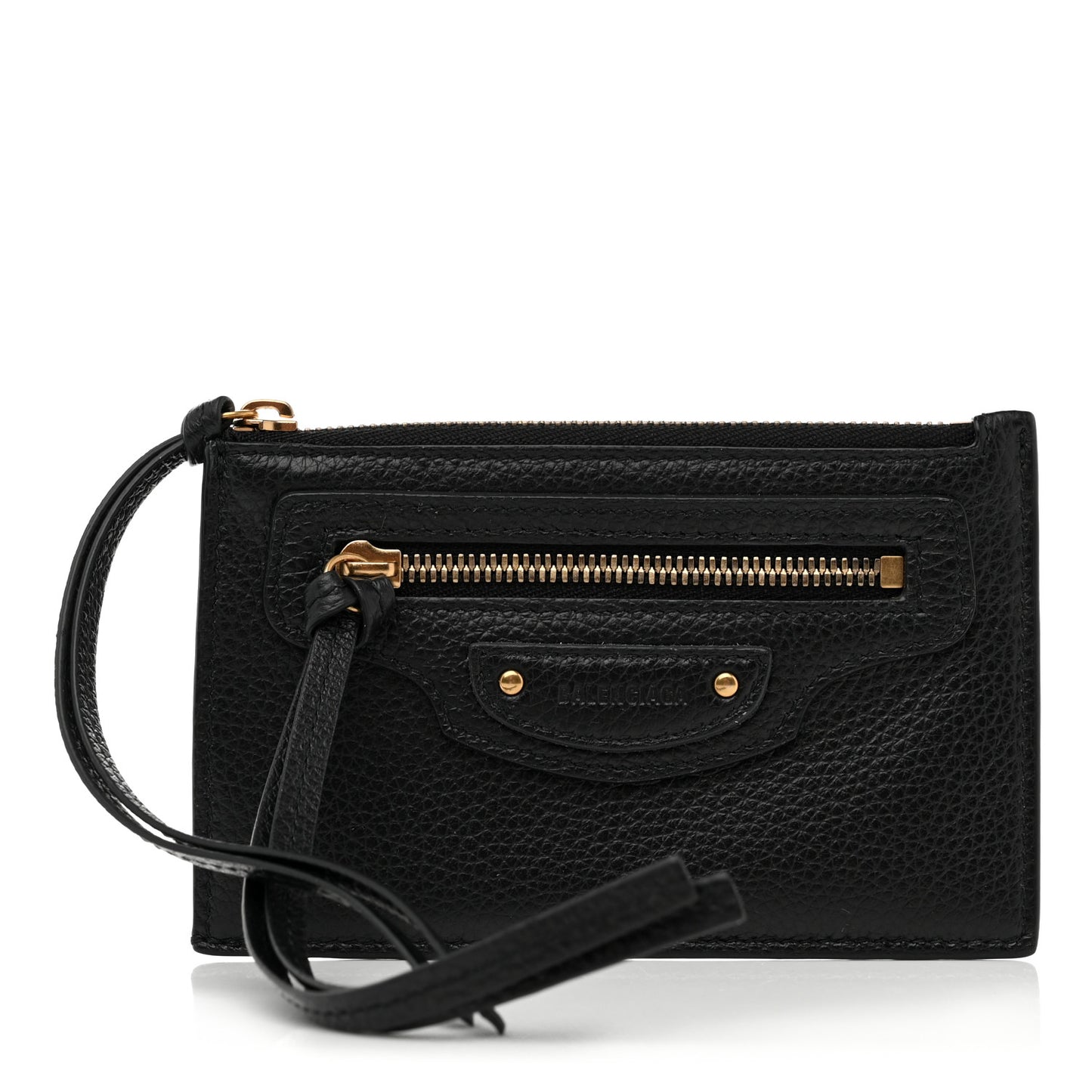 Grained Calfskin Neo Classic Brass Hardware Long Coin Case Card Holder Black