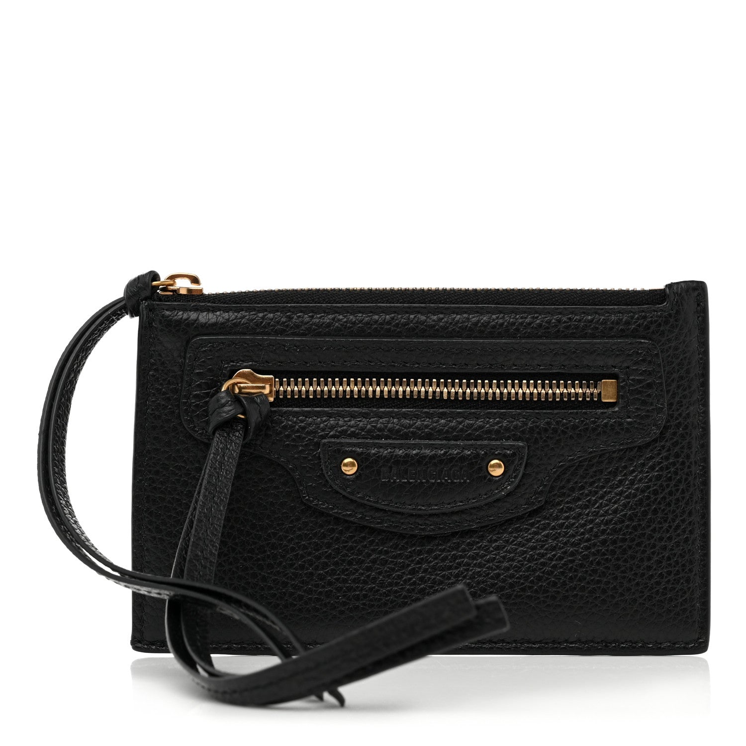 Balenciaga Grained Calfskin Neo Classic Brass Hardware Long Coin Case Card Holder Black 1 of 9