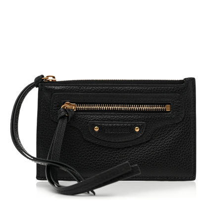 Balenciaga Grained Calfskin Neo Classic Brass Hardware Long Coin Case Card Holder Black 1 of 9