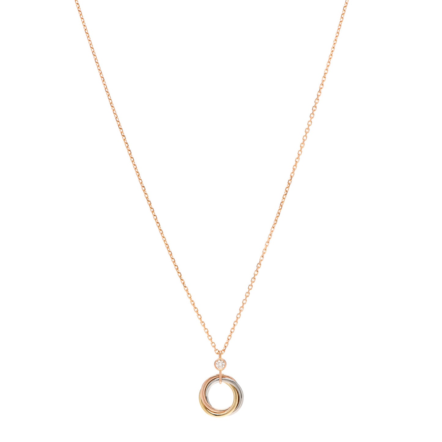 18K Pink Yellow White Gold Diamond Trinity Pendant Necklace