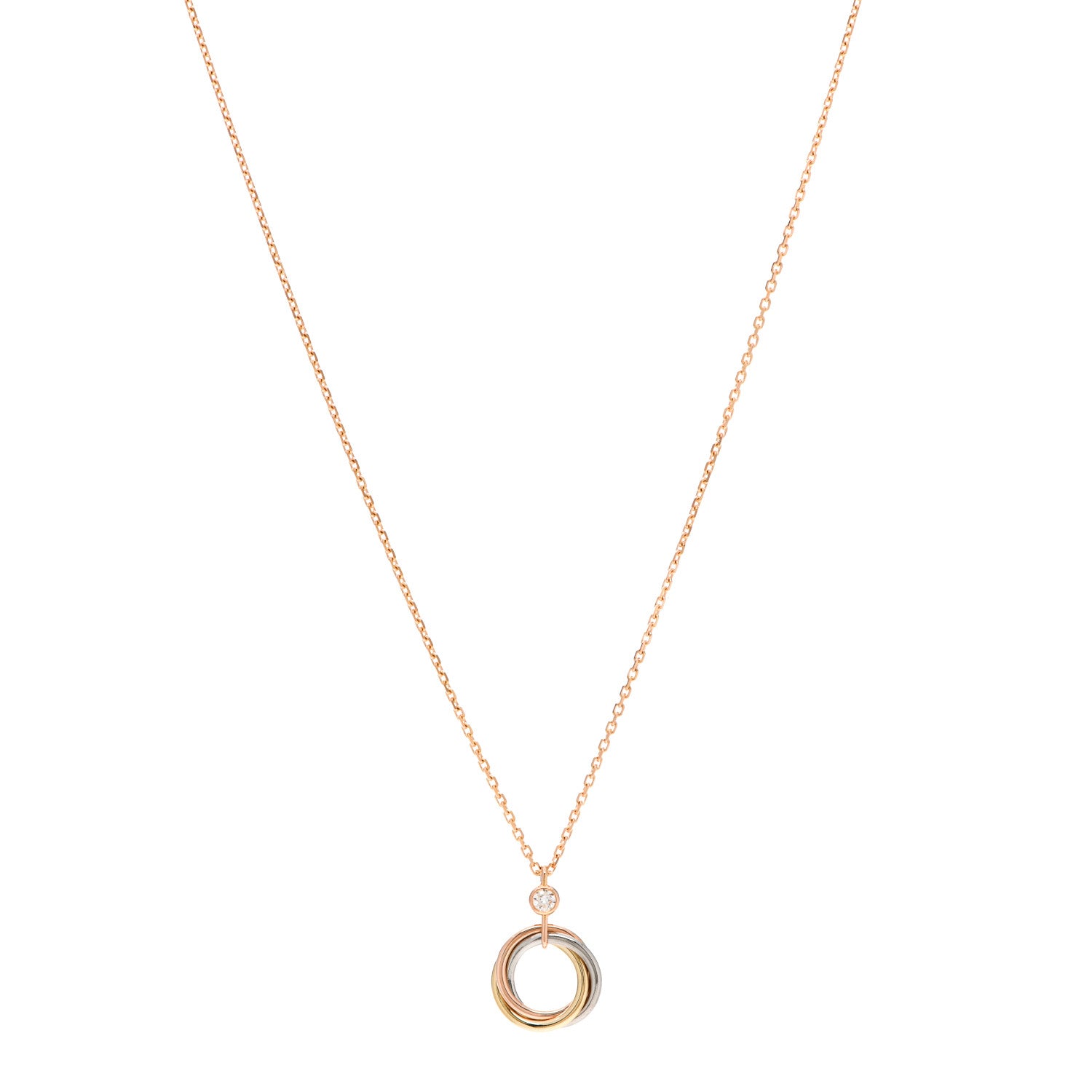 Cartier 18K Pink Yellow White Gold Diamond Trinity Pendant Necklace 1 of 6
