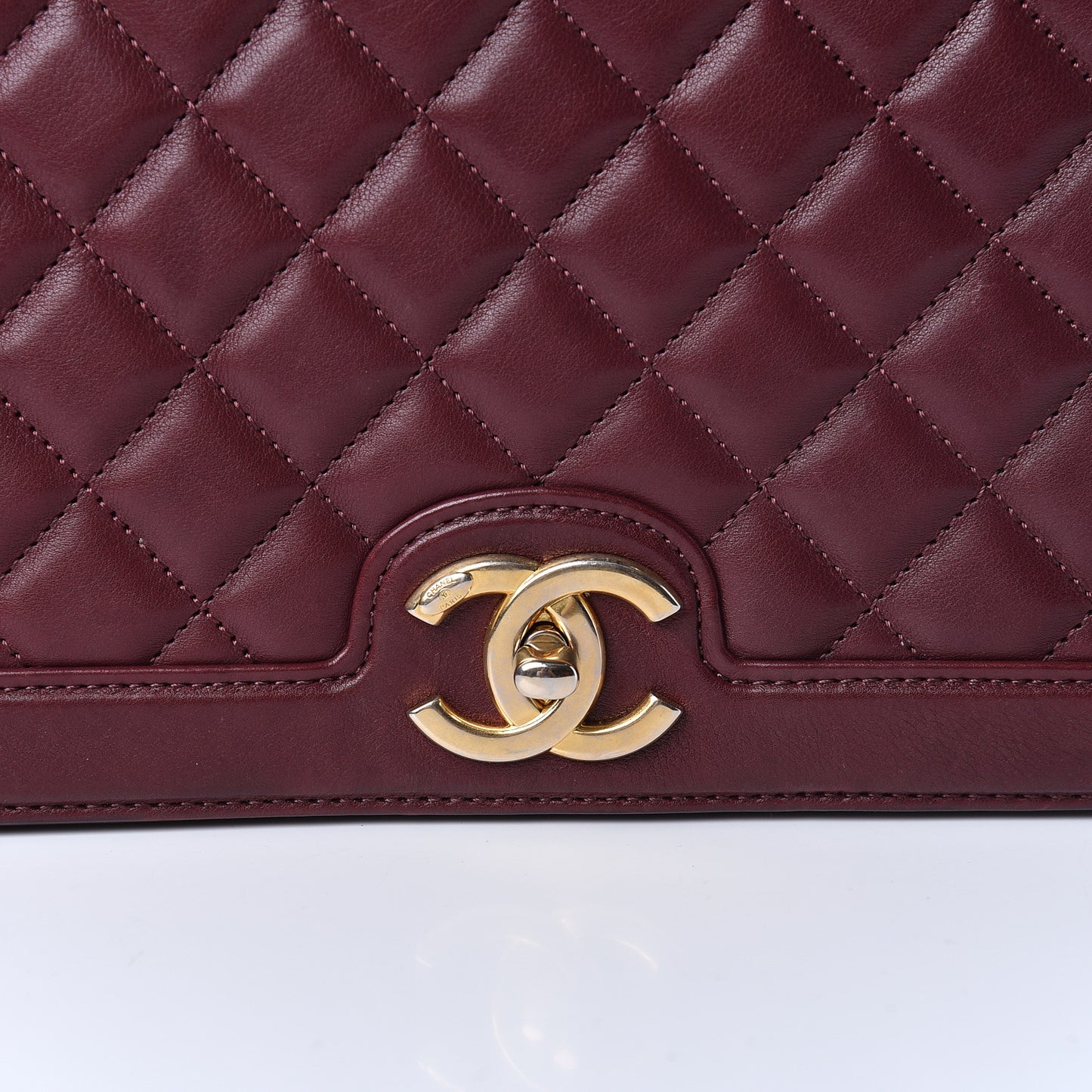 Calfskin Quilted Large Flap Bag Burgundy