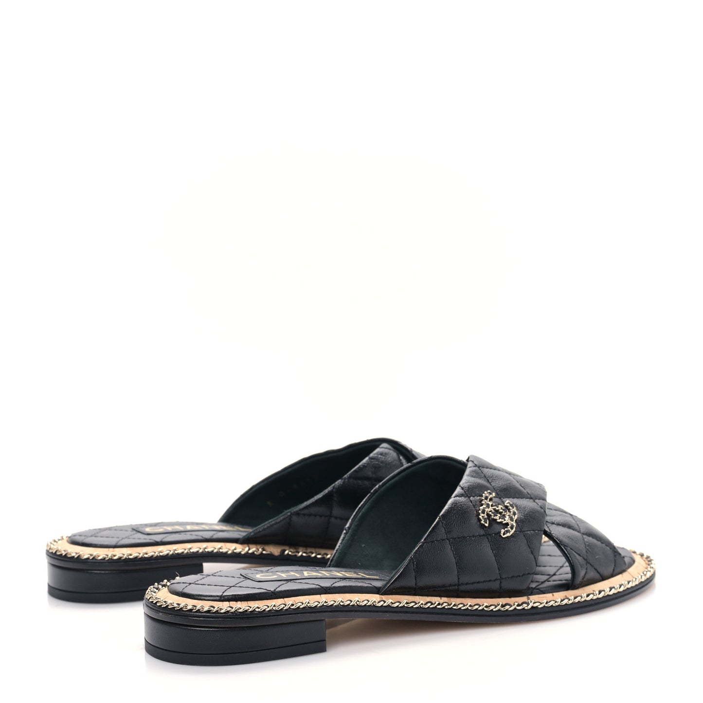 Lambskin Quilted Chain CC Sandals 39 Black