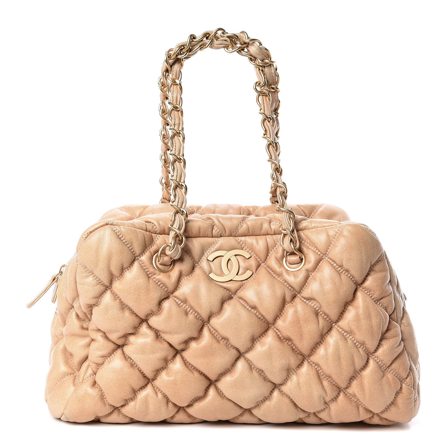 Lambskin Bubble Quilt Bowler Beige