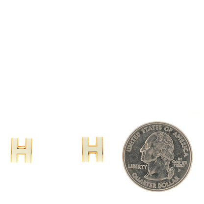 Hermes Gold Lacquered Mini Pop H Earrings White 2 of 4