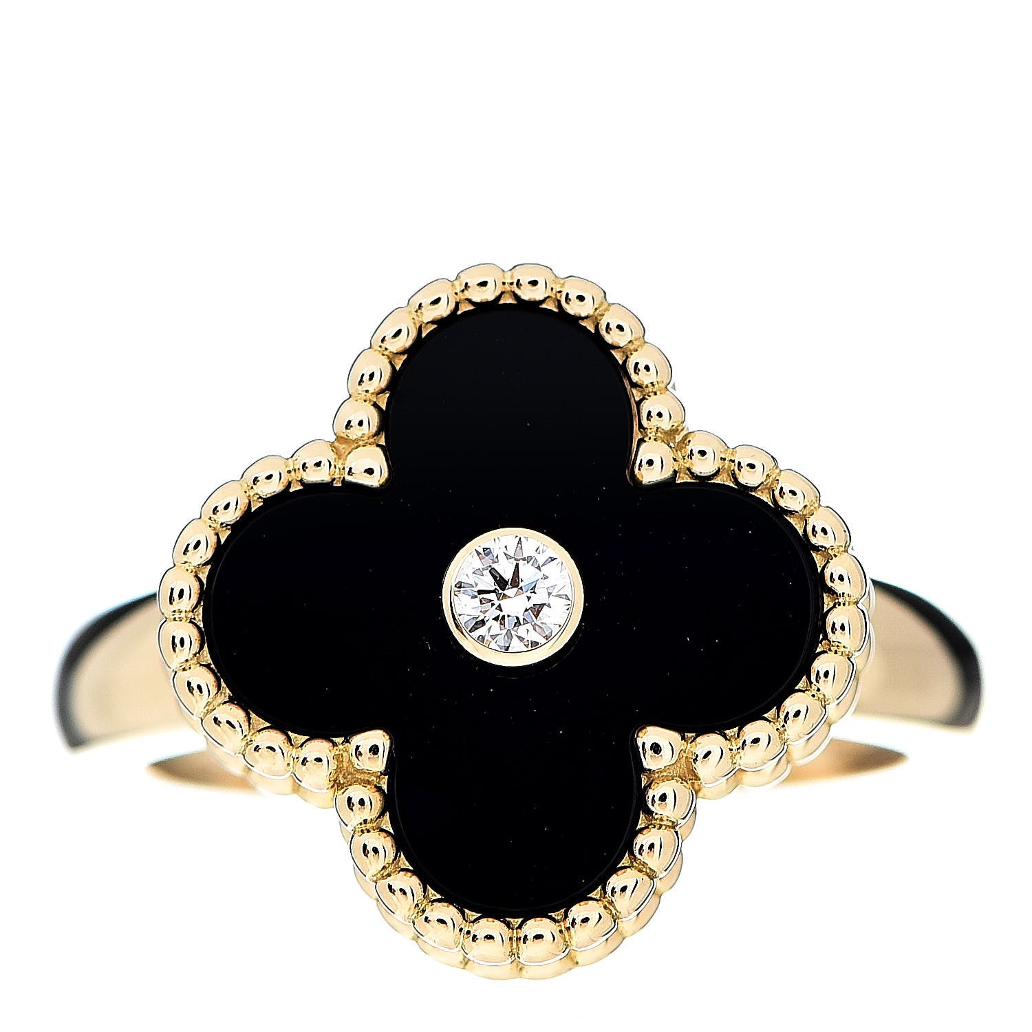 Van Cleef & Arpels 18K Yellow Gold Black Onyx Diamond Vintage Alhambra Ring 52 6 1 of 6