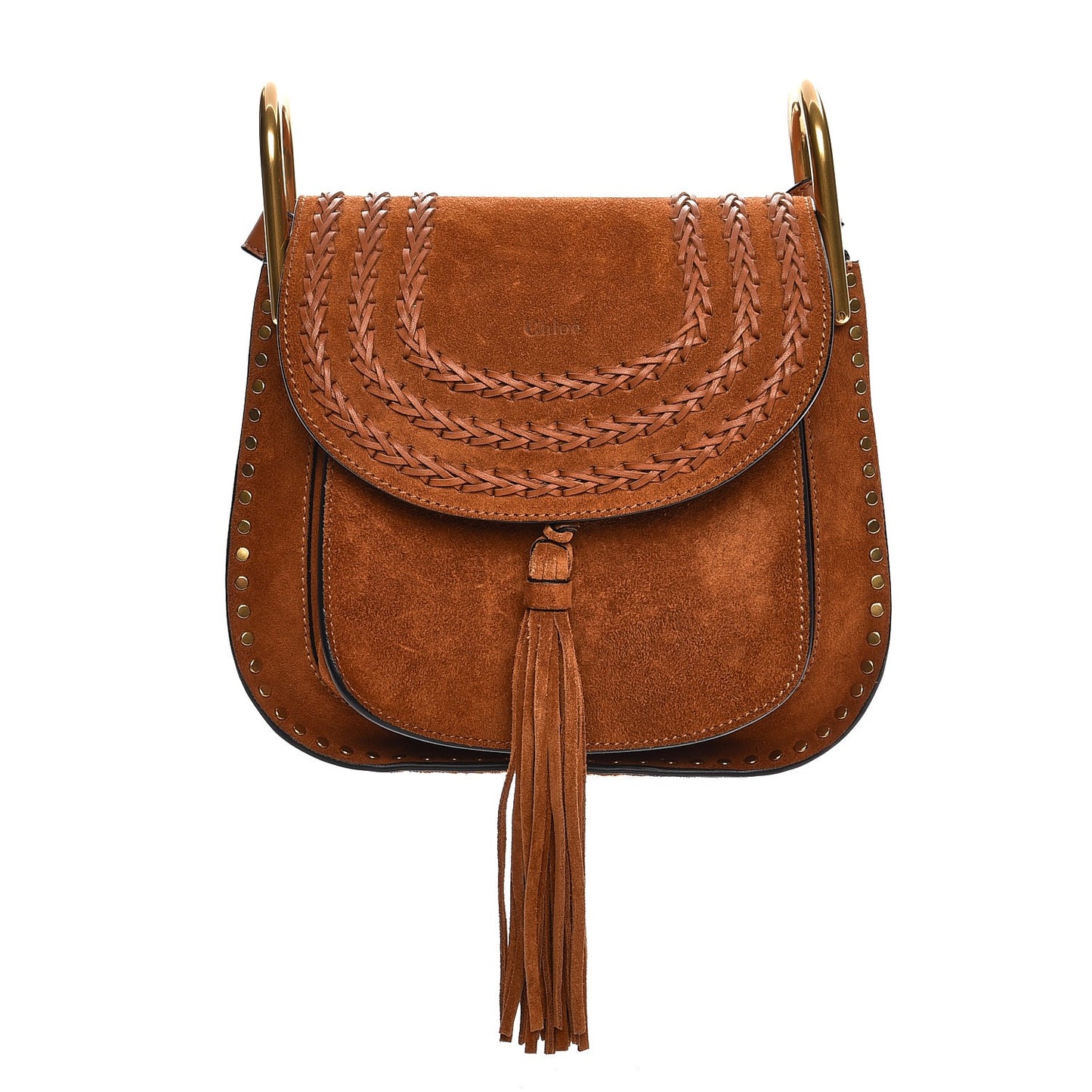 Suede Calfskin Braided Small Hudson Shoulder Bag Caramel