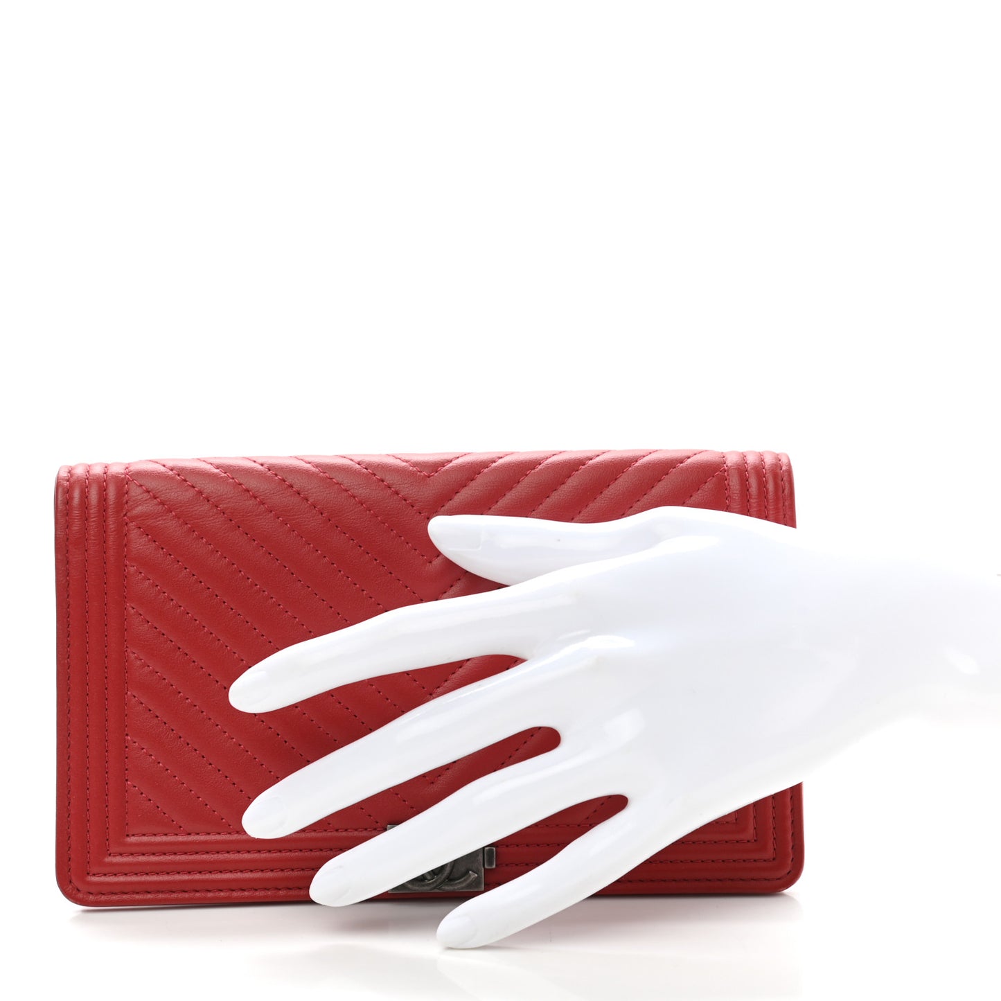 Calfskin Chevron Quilted Boy Yen Wallet Dark Red
