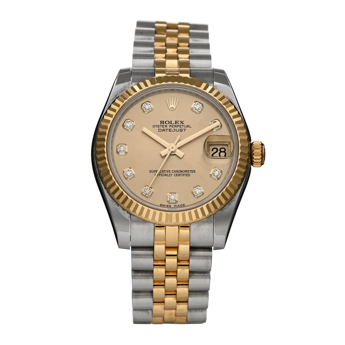 Stainless Steel 18K Yellow Gold Diamond 31mm Oyster Perpetual Datejust Watch Champagne 178273