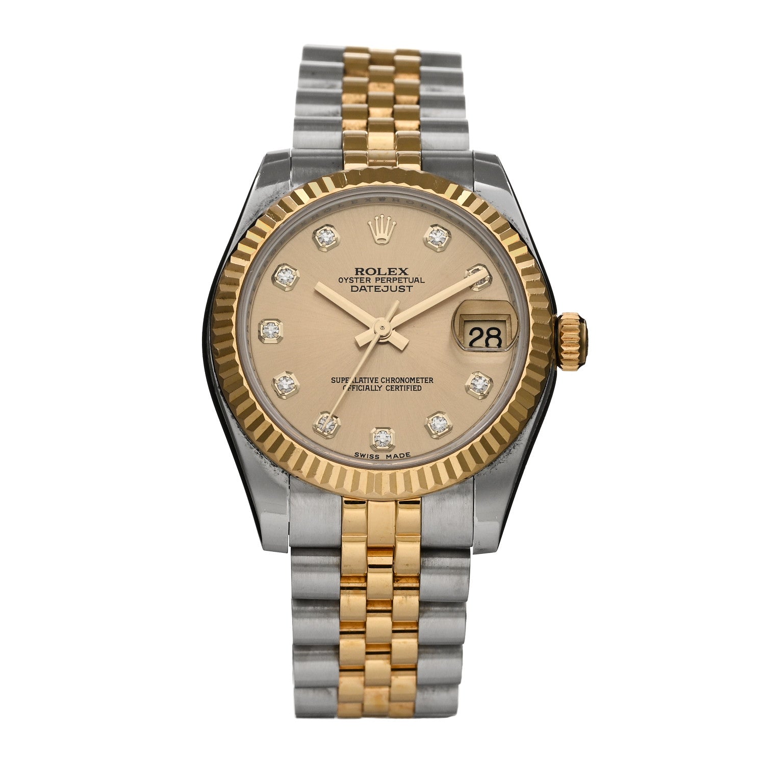 Rolex Stainless Steel 18K Yellow Gold Diamond 31mm Oyster Perpetual Datejust Watch Champagne 178273 1 of 5