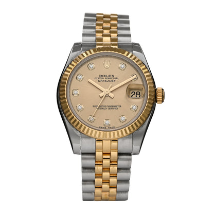 Rolex Stainless Steel 18K Yellow Gold Diamond 31mm Oyster Perpetual Datejust Watch Champagne 178273 1 of 5