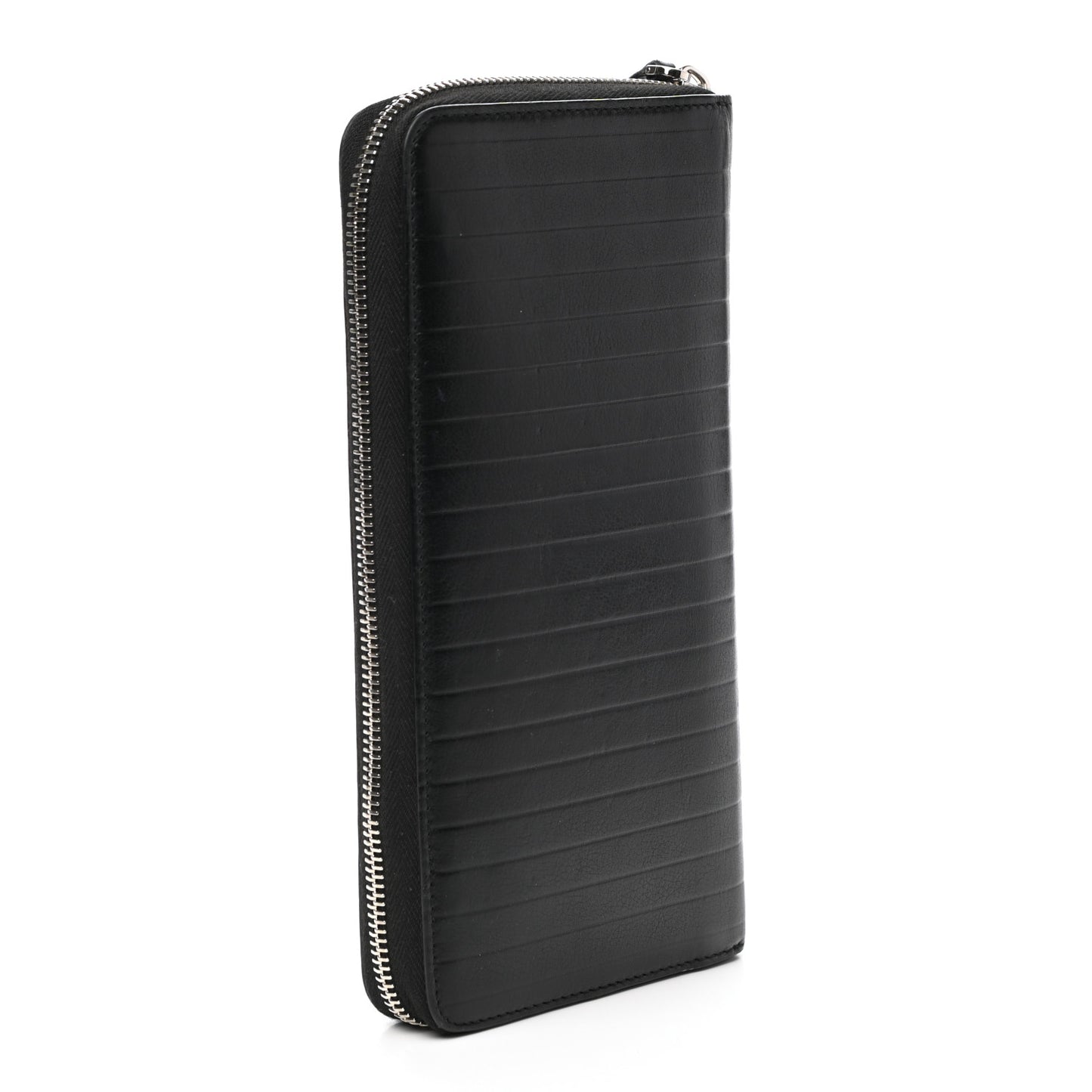 HOMME Calfskin Ribbed Zip Around Wallet Black