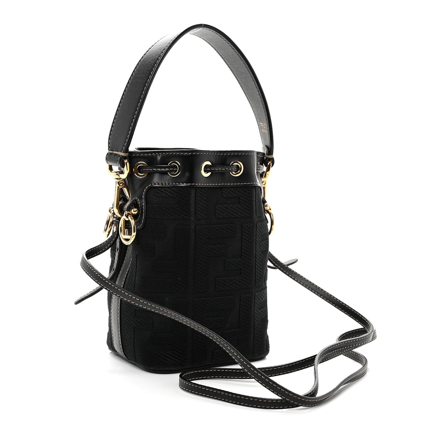 Canvas Vitello King F is Fendi FF Embroidered Mini Mon Tresor Bucket Bag Black
