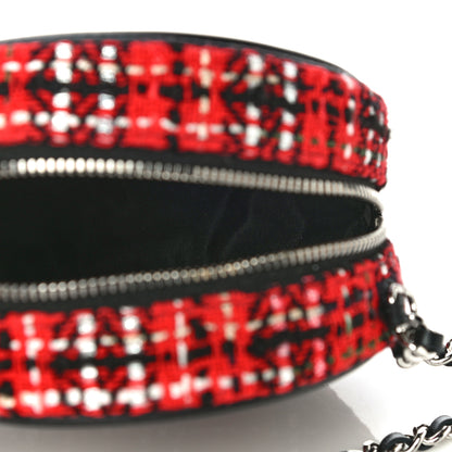 Chanel Tweed Quilted Round Filigree Clutch With Chain Red Black 6 of 13