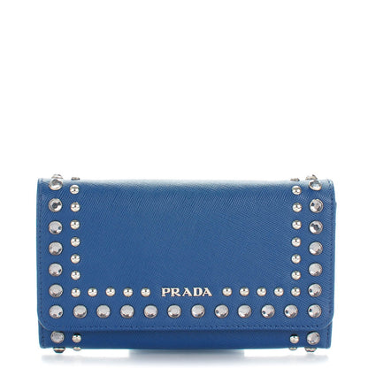 Prada Saffiano Studded Mini Crossbody Wallet Bleuette 1 of 8