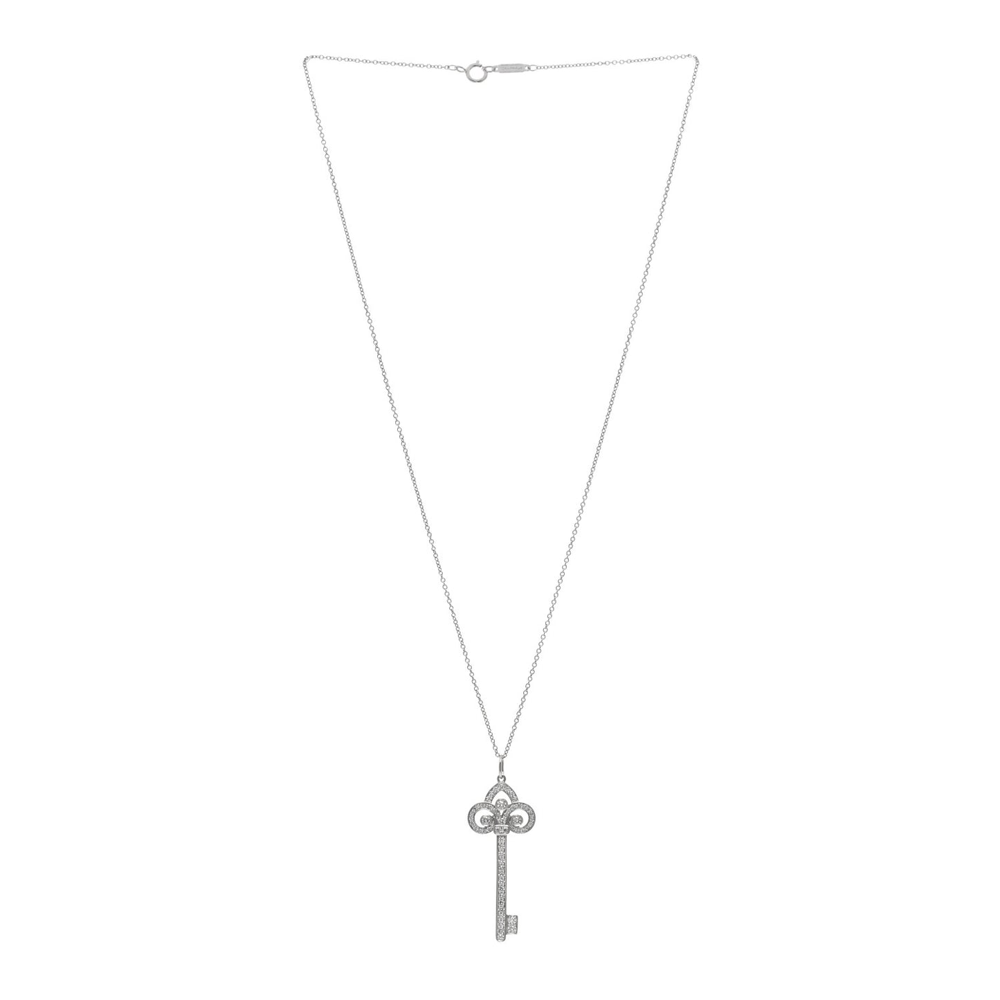 Platinum Diamond .41ct Fleur De Lis Key Pendant Necklace