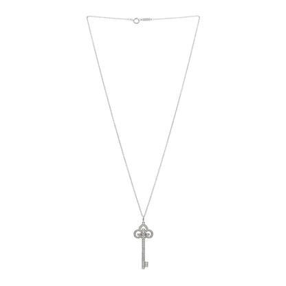 Tiffany Platinum Diamond .41ct Fleur De Lis Key Pendant Necklace 3 of 5
