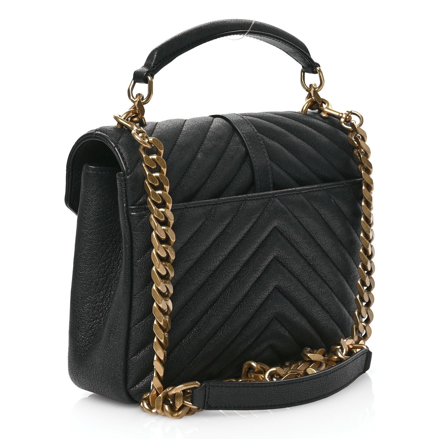 Saint Laurent Sheepskin Matelasse Chevron Monogram Medium College Bag Black 2 of 11