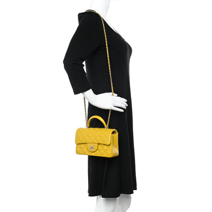 Chanel Lambskin Quilted Mini Top Handle Rectangular Flap Yellow 2 of 10
