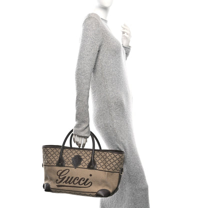 Gucci Wool Crest Embossed Tote Beige Dark Brown 2 of 10