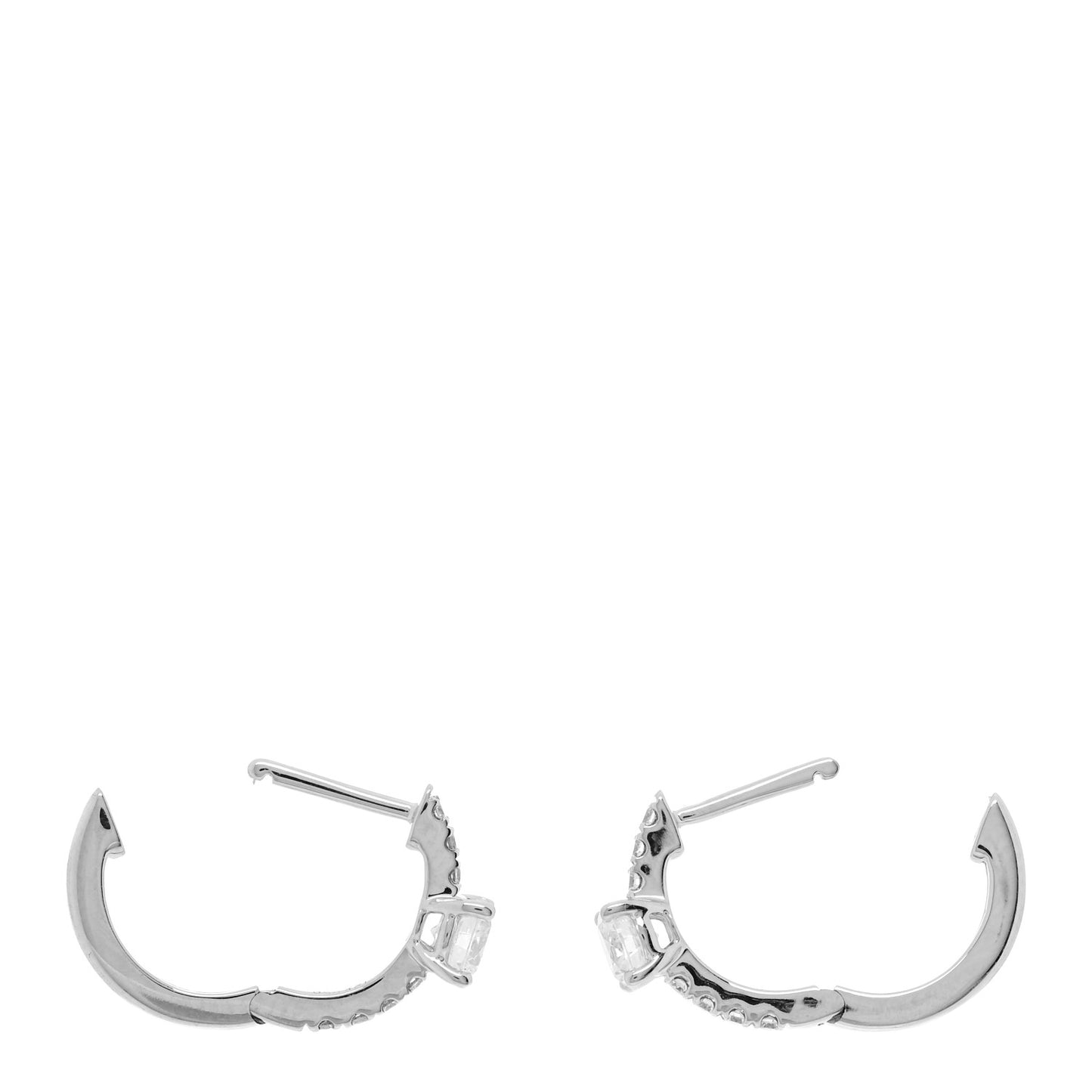 18K White Gold Diamond Round Center Huggie Earrings