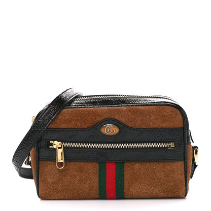 Gucci Suede Patent Web Mini Ophidia Shoulder Bag Nocciola Black 1 of 10