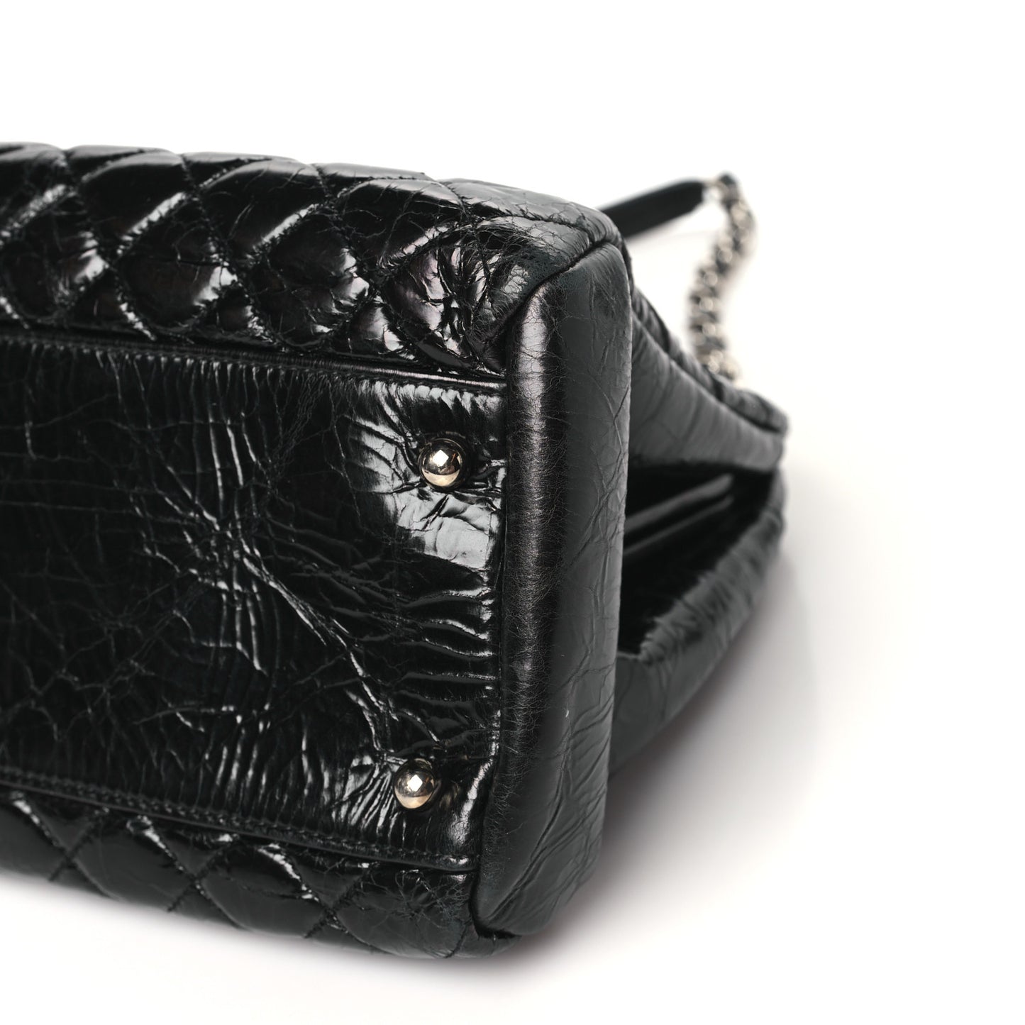 Glazed Calfskin Quilted Large Just Mademoiselle Bowling Bag Black