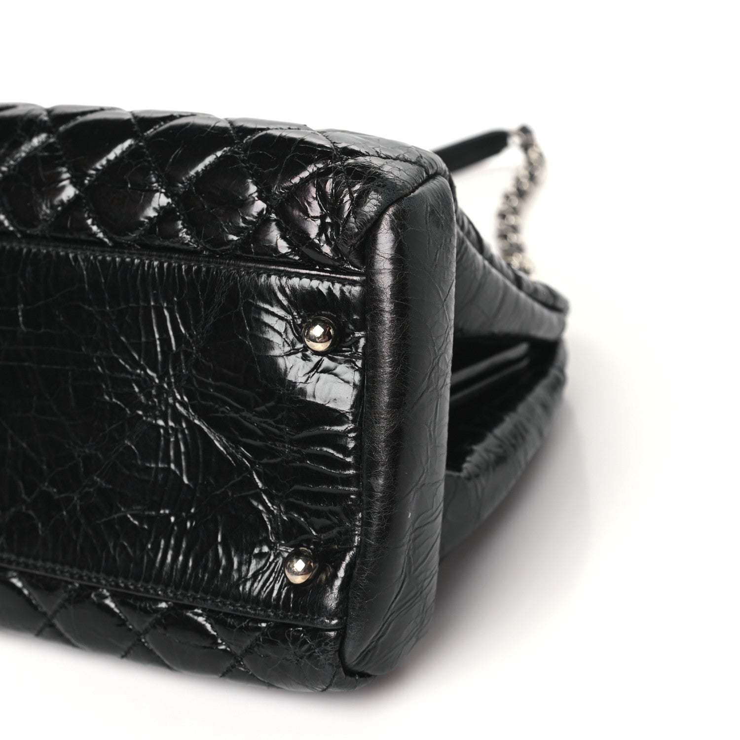 Chanel Glazed Calfskin Quilted Large Just Mademoiselle Bowling Bag Black 10 of 11