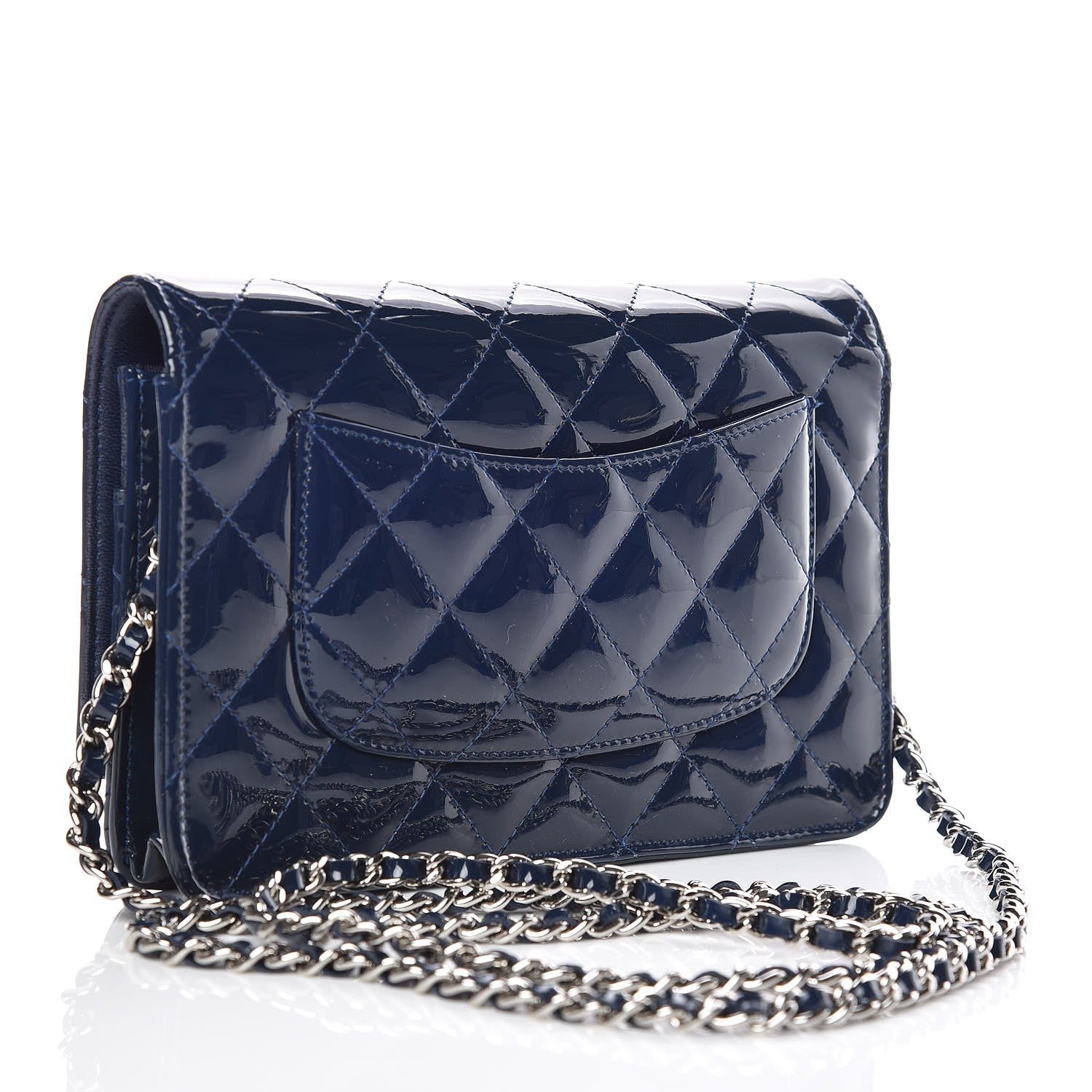 Chanel Patent Quilted Wallet On Chain WOC Blue 3 of 11