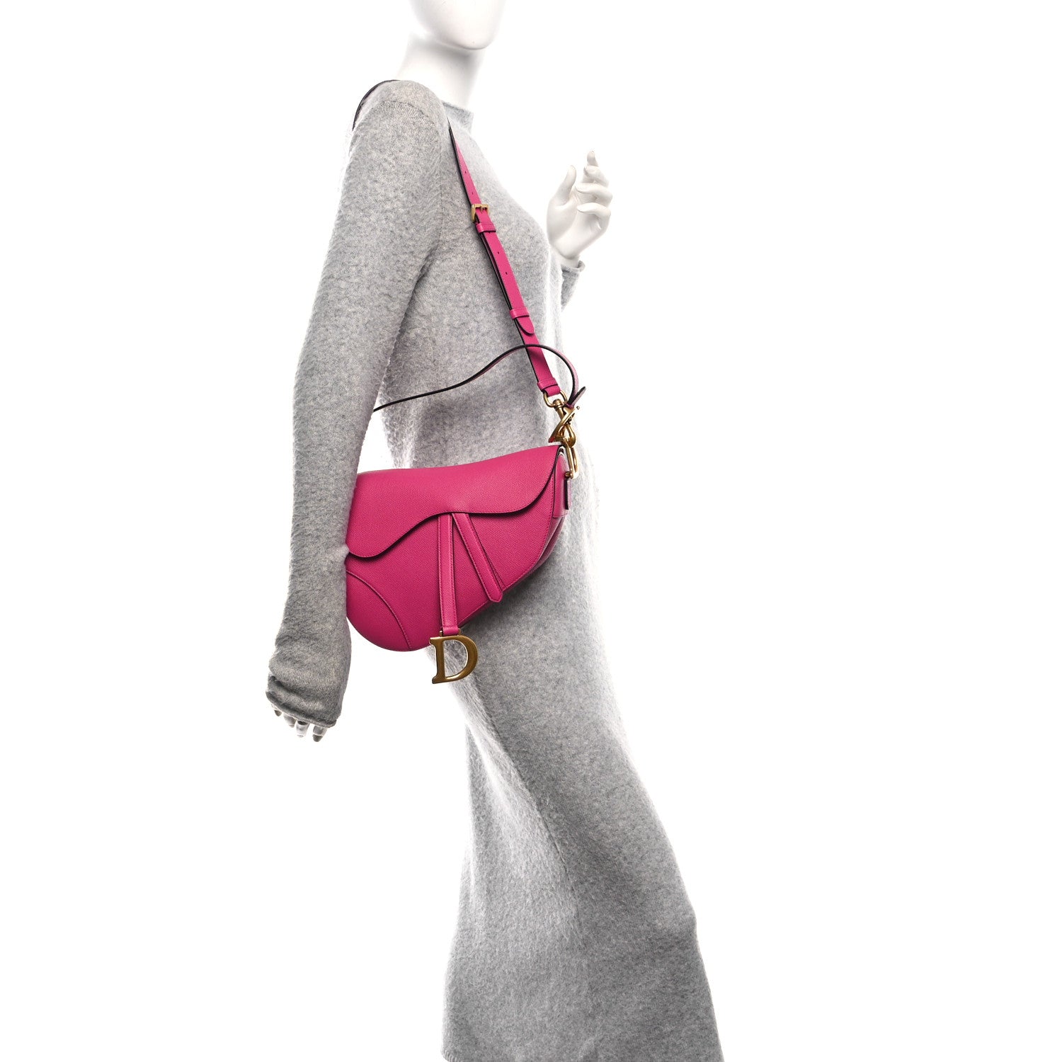 Christian Dior Grained Calfskin Saddle Bag With Strap Fuchsia 3 of 19