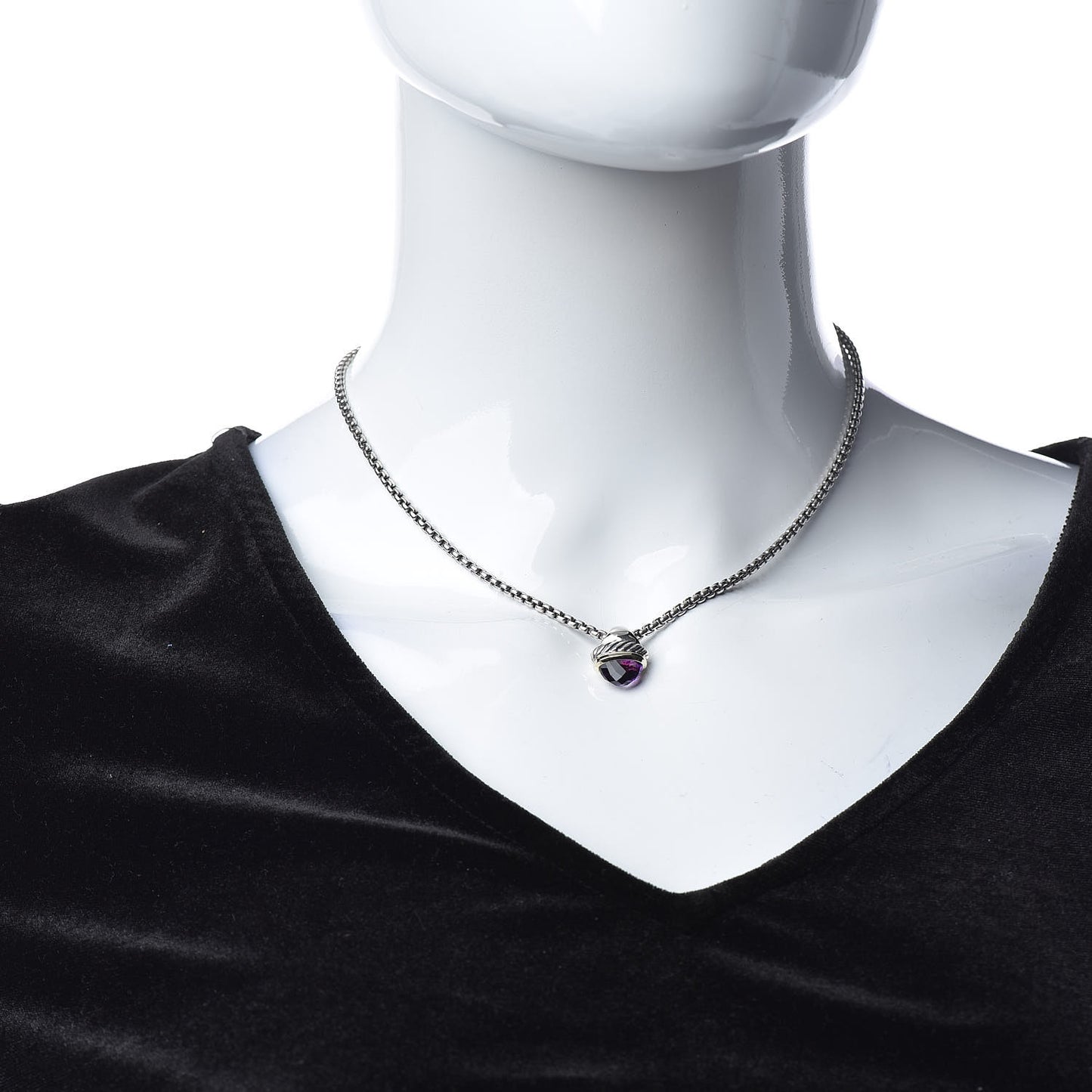 Sterling Silver 14K Yellow Gold Amethyst 10mm Acorn Pendant Necklace