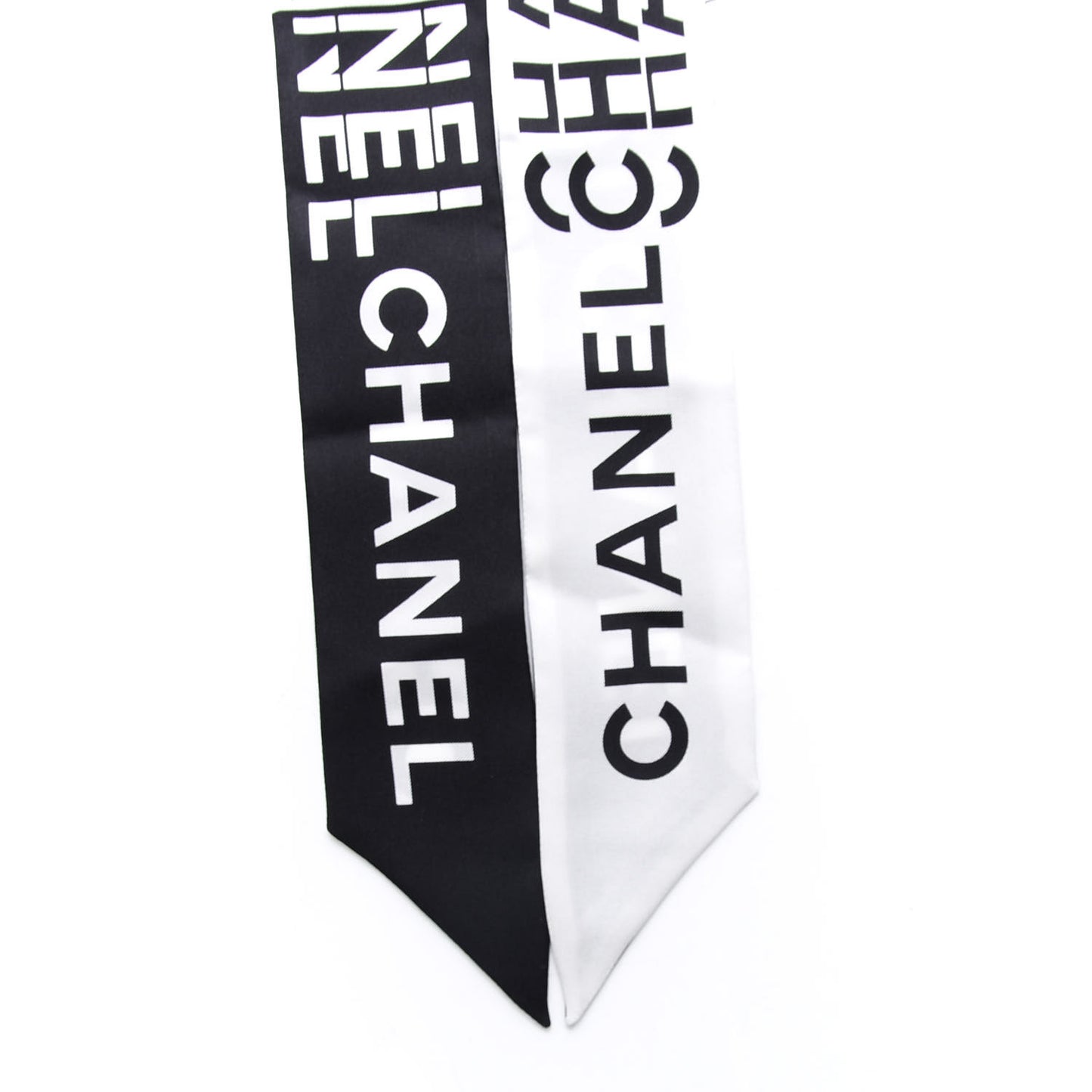 Silk Logo Slim Bandeau Scarf Black White
