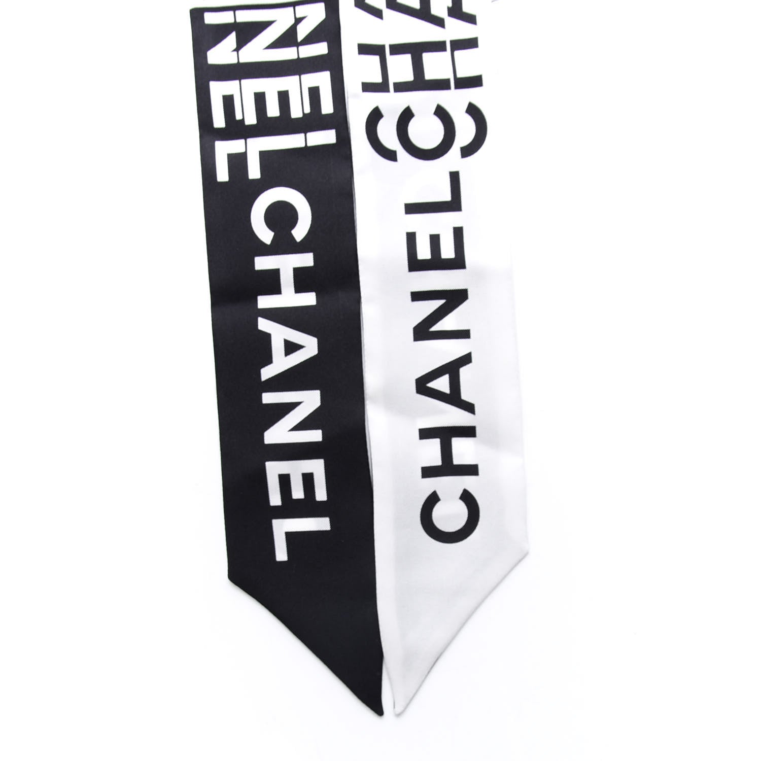Chanel Silk Logo Slim Bandeau Scarf Black White 2 of 3
