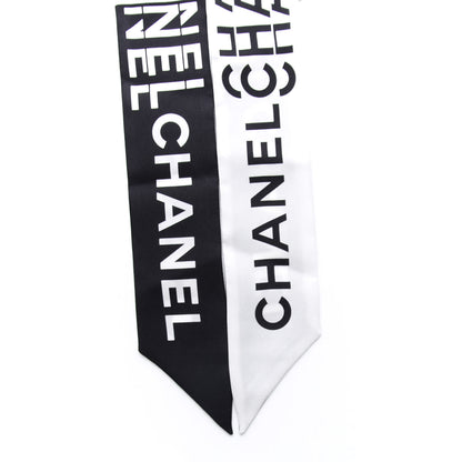 Chanel Silk Logo Slim Bandeau Scarf Black White 2 of 3
