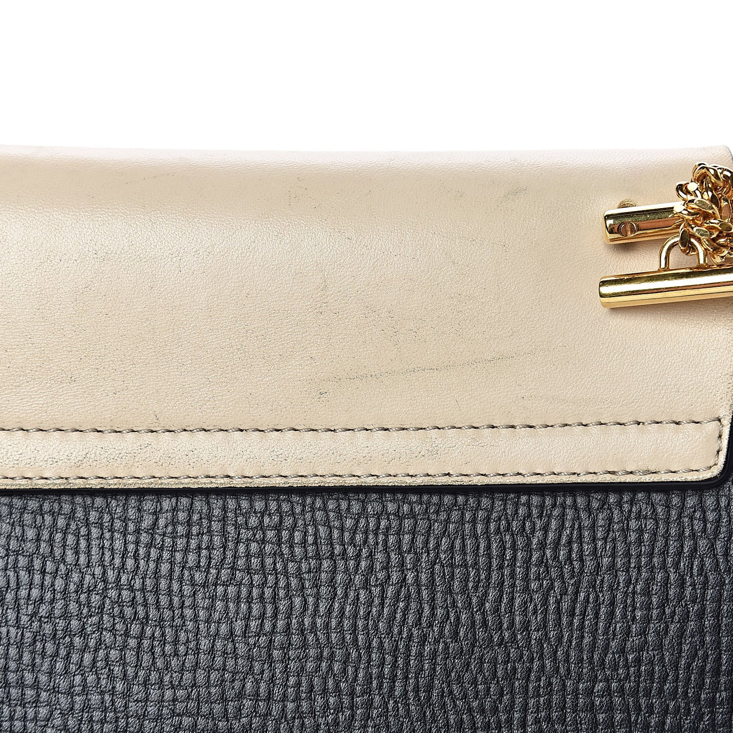 Chloe Grained Calfskin Lambskin Bi-Color Drew Shoulder Bag Black Powder Beige 11 of 18