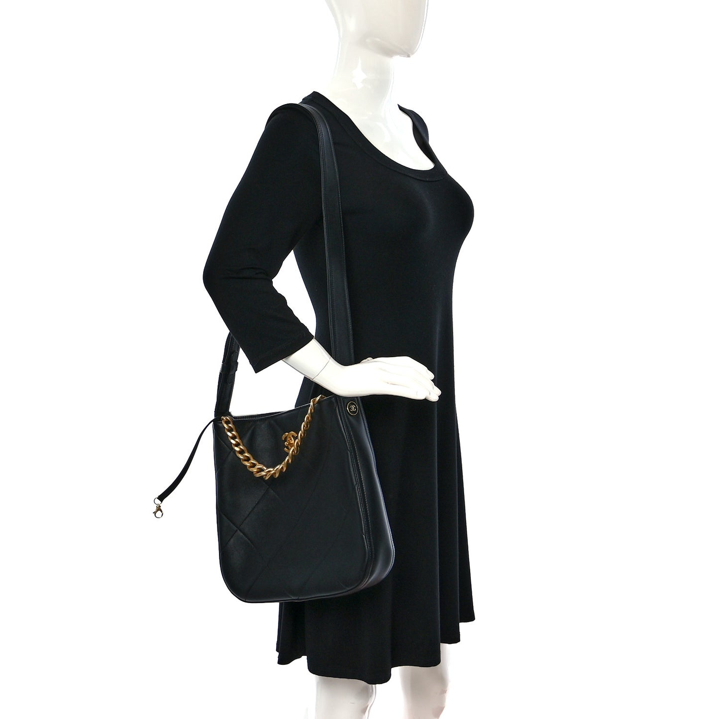 Calfskin Stitched Easy Mood Hobo Black